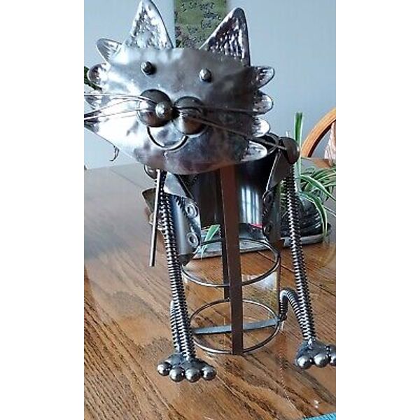 Sitting Kitty Cat Pet Butler/server Metal Wine Bottle Holder Caddy Decor