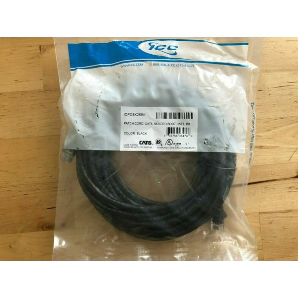 Icc Patch Cord, CAT6 Booted, 25' - Black ICPCSK25BK New