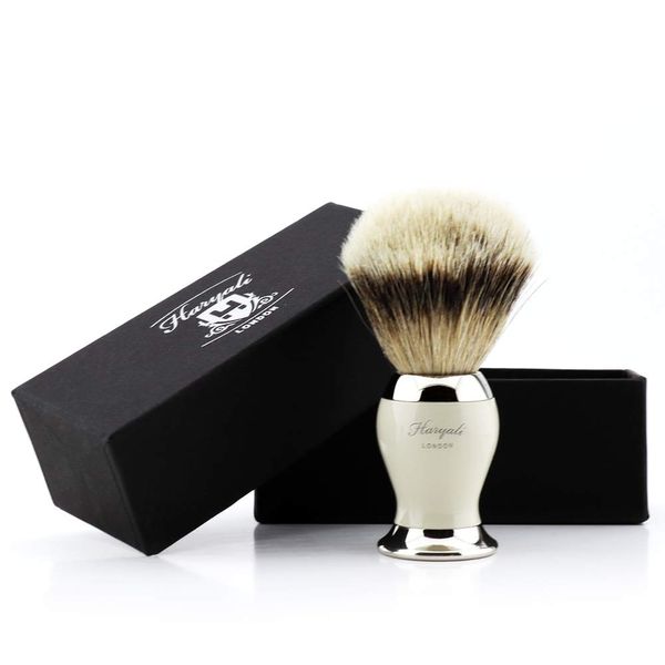 Haryali London Mens Shaving Brush with Silver Tip Badger Hair Brush for Beard, Mustache and Facial Hair Wet Shave Perfect for Men