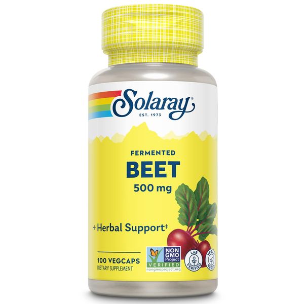 SOLARAY Fermented Beet Root Extract from Organic Beets - Beet Root Capsules Traditionally Used for Energy, Endurance, Blood Flow, Heart Health Support - Vegan, Non-GMO, 60-Day Guarantee, 100 VegCaps