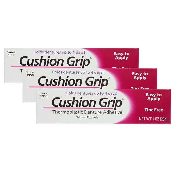 Cushion Grip Thermoplastic Denture Adhesive - 1 Fluid Ounces (Pack of 3)