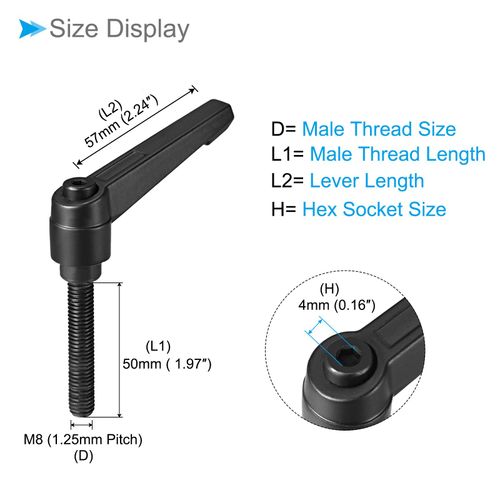 CoCud Clamp Lever Handle M8 x 50mm Male Thread Adjustable Quick Release Lock Swivel Bolt Knob Black for Lathe Machines 1pcs