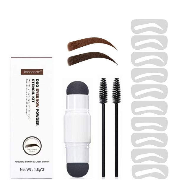 Augenbrauen Stempel, Double Eyebrow Stamp Kit,Augenbrauen Schablone Gestaltung Kit,10 verschiedene Augenbraue Schablonen für Brauenformung Make Up Kosmetikset Eyebrow (Naturbraun+Dunkelbraun)