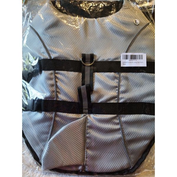 Dog Life Jacket, Adjustable Ripstop Pet Safety Vest, Lifesaver Shark Grey Large