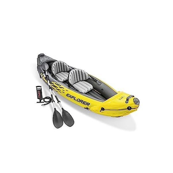 INTEX 68303EP Excursion Pro K1 Inflatable Kayak Set: Includes Deluxe 86in Aluminum Oars and High-Output Pump – SuperTough PVC – Adjustable Bucket Seat – 1-Person – 220lb Weight Capacity