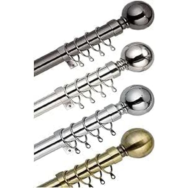 28mm Extendable Metal Curtain Pole Plain Ball Finials with Complete Fittings (210-400 cm (83" - 157" in), Plain Ball - Black Nickel)