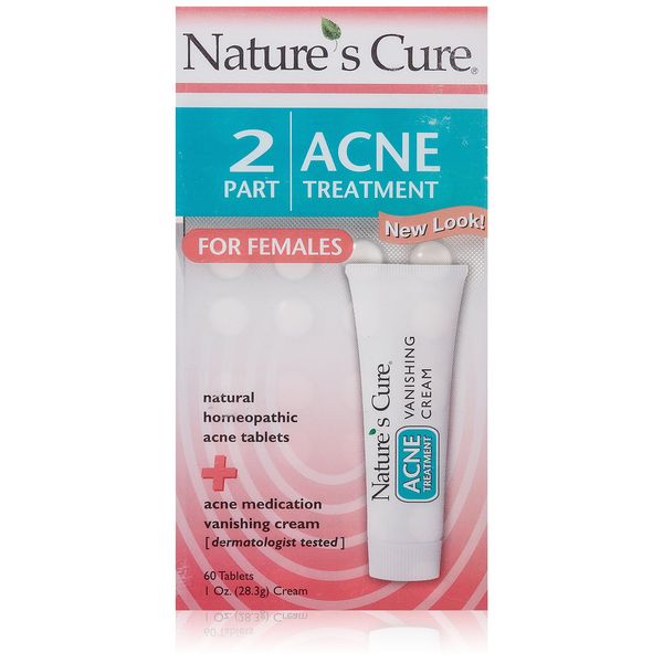 Nature's Cure Two-Part Acne Treatment System, for Women, 1 month supply (60 Tablets, 1 Ounce Cream - Pack of 1)