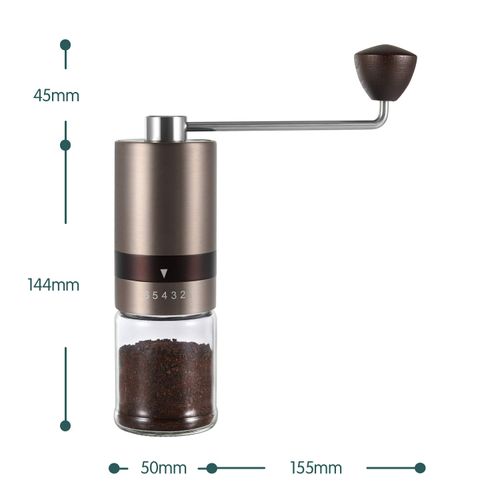 VKCHEF Coffee Grinder, Hand Grinder, Portable Coffee Grinder, Stainless Steel Mill, Metal Blade, Coffee Grinder, 6 Degree Adjustable, Stainless Steel Mill, Small, Rapid Grind, Ultra Fine Grind, Uniform Powder, Lightweight Mill Type, External Adjustment