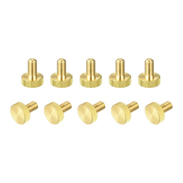 uxcell Knurled Thumb Screw, M6x12 mm, Flat Brass Bolt, Grip Knob Fastener, For PC, Electronics, Machinery, 10 Pcs