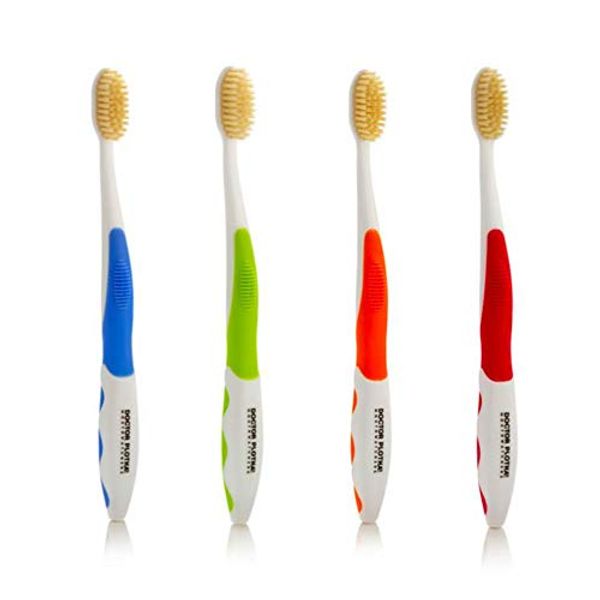 MOUTHWATCHERS - Manual Toothbrushes - Clean Teeth for Adult - 4 Count - Floss Bristle Silver - Invented by Doctor Plotka's - Variety