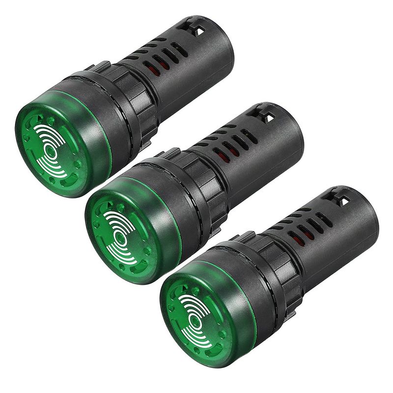 uxcell 3Pcs Green Indicator Light with Buzzer AC/DC 12V, 22mm Panel ...