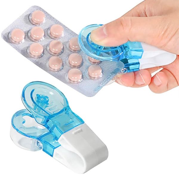 TZCIN Portable Pill Taker Remover, Pills Pack Opener Assistance Tool, Puncher Tool Popper for Blister Packs, Small Tablet Medication Dispenser No Contact Easy to Take Out, 7.5x3cm