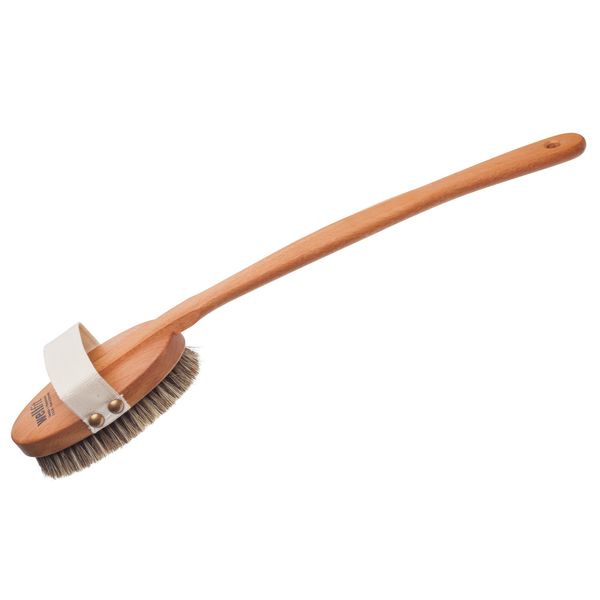 Redecker Wellfit Bath Brush with Removable Steamed Beechwood Handle, 100% Made in Germany, Mixed Horsehair and Plant Fiber Bristles, 17-1/2 Inches Long