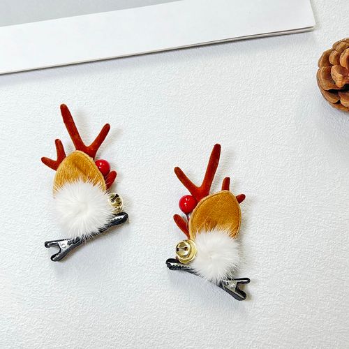 JUSTUSNX Pack of 2 Christmas Hair Clips Reindeer Horns Hair Clips Elk Ear Hairpin Party Hair Accessories for Girls Women (C)
