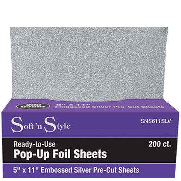 Burmax Soft 'N Style 200 Embossed Pop-Up Hair Coloring Foil Sheets 5" x11" HC-SNS611SLV