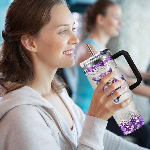 HYMONA Owl Gifts For Women, Unique Owl Coffee Mugs For Women, Stainless Steel 40 Oz Owl Cups Tumbler, Birthday Gifts for Owl Lovers Purple Diamond Owl Mug Gifts