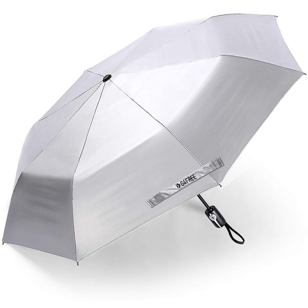 G4Free UPF 50+ UV Protection Travel Umbrella 46 Inch Windproof Silver Coating Sun Blocking Umbrella (Black)