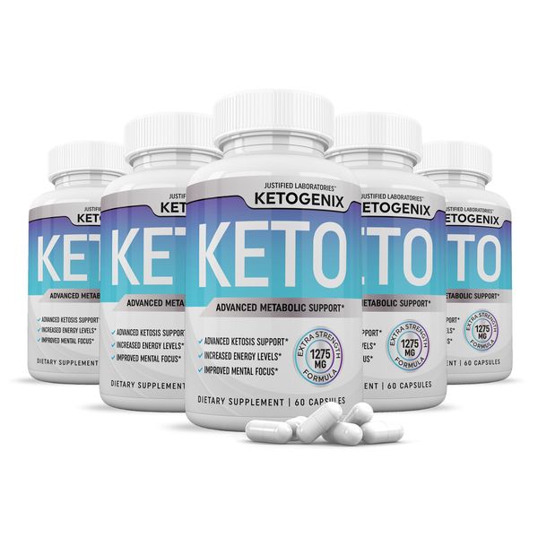 (5 Pack) Ketogenix Keto Pills 1275MG New & Improved Formula Contains Apple Cider Vinegar Extra Virgin Olive Oil Powder Green Tea Leaf 300 Capsules