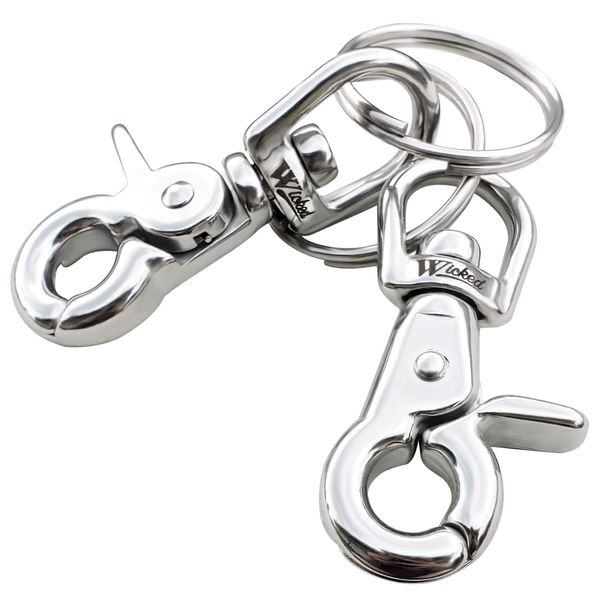 WICKED 316 Stainless Steel 2 5/8” Swivel Eye Trigger Snap Hook and Split Ring for Scuba - Set of 2 Each