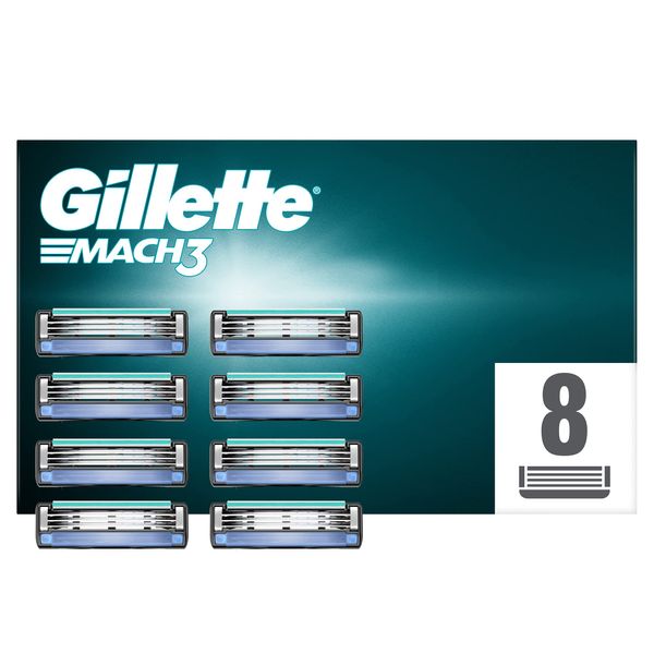 Gillette Mach3 razor blades for men, 8 pieces, mailbox-compatible packaging