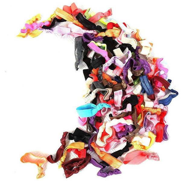 Susufaa 100 Pcs / Lot Candy Color Ribbon Ponytail Holder Yoga Twist Elastic Band or Hair Ties Hair Accessories