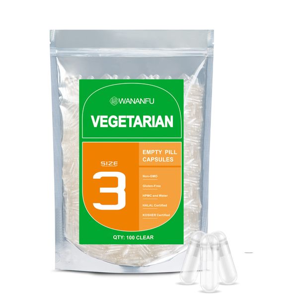 WANANFU Size 3 Empty Capsules Vegetarian (100 Count), Compatible with Capsule Filling Machine Size 3
