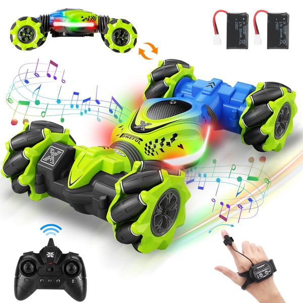 Fosgoit Gesture RC Car, 2.4GHz 4WD Gesture Sensing RC Stunt Car Toys for 6-12 yr Boys Girls, Drift Hand Controlled Remote Control Twist Cars Offroad 360° Rotation with Lights Music for Birthday Gifts