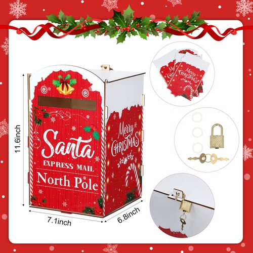 Chinco Christmas Mailbox Letters to Santa Mailbox Christmas Decorations Christmas Kids Gift Wish List Red North Pole Delivery Mailbox for Outside Home Classroom (Candy Cane Pattern)