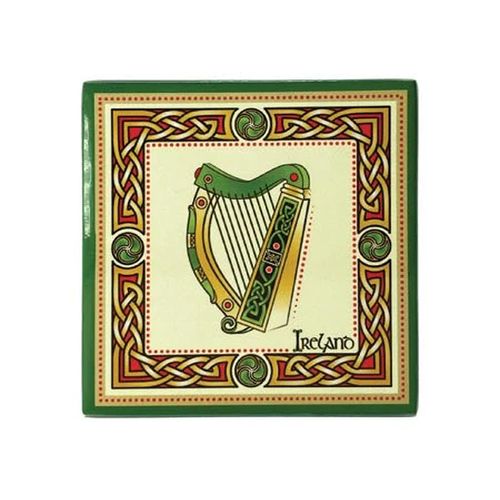 Royal Tara Ceramic Coaster Tabletop Protection Square Irish Traditional Design Heat-Resistant Suitable for Drinks Decor Bar Table Housewarming Gift (4.25" x 4.25") (Irish Harp)