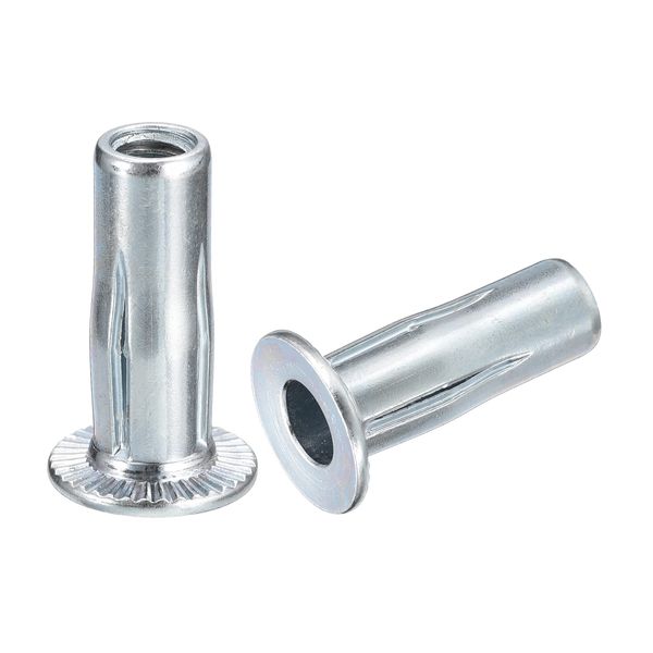 sourcing map M6 Multi-Grip Rivet Nuts, 25pcs Pre-Bulbed Shank Flat Head Threaded Insert Nut Carbon Steel Plus Nuts for Construction Industrial