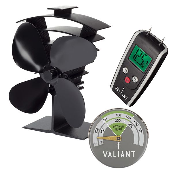 Valiant Premium IV Stove Fan, Green Magnetic Thermometer & Moisture Meter BUNDLE