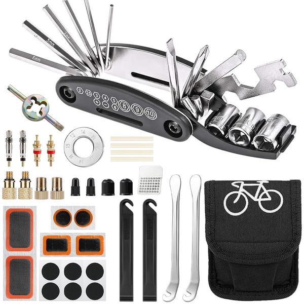 Fahrrad-Werkzeug-Set, 17-in-1 Multifunktions-Fahrrad-Werkzeuge & Ausrüstung, Fahrrad-Reparatur-Set, Pannen-Reparatur-Set, Fahrrad-Reparatur-Werkzeug-Kit, Fahrradreifen-Patch-Kit für Mountainbike,