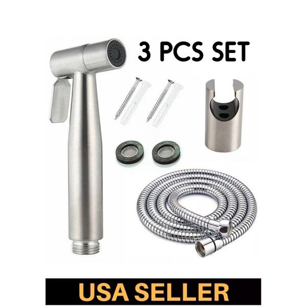 Stainless Steel Handheld Bidet Sprayer Head Toilet Shattaf Hose Bathroom Holder