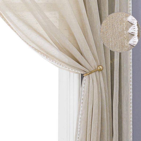 MISS SELECTEX Sheer Linen Curtains with Bordered - Natural Textured Semi-Sheer Drapes Grommet Top Voile Window Curtains for Living Room and Farmhouse, Linen, 52x95 Inches Long, Set of 2 Panels