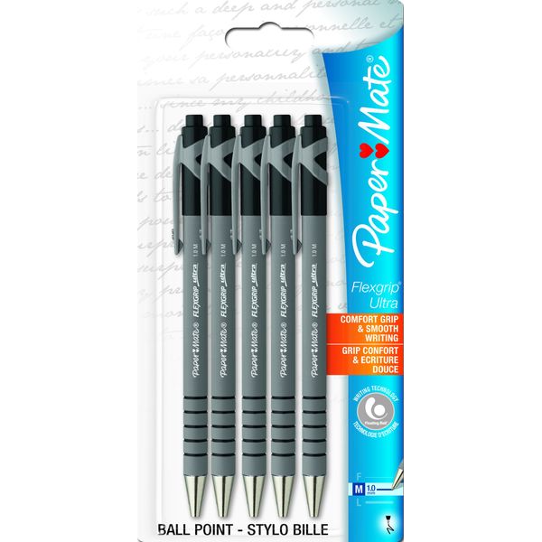Papermate Flexgrip Pack of 5 Retractable Ballpoint Pens - Black