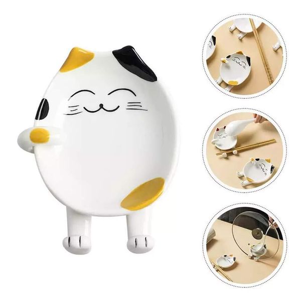 PROVIVID Ceramic Spoon Rest for Kitchen, Multifunctional Cute Cat Shape Cooking