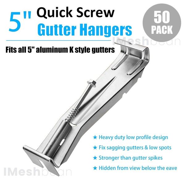 50 Pack 5" Quick Screw K Style Aluminum Gutter Hanger w/Clip Screw Attached