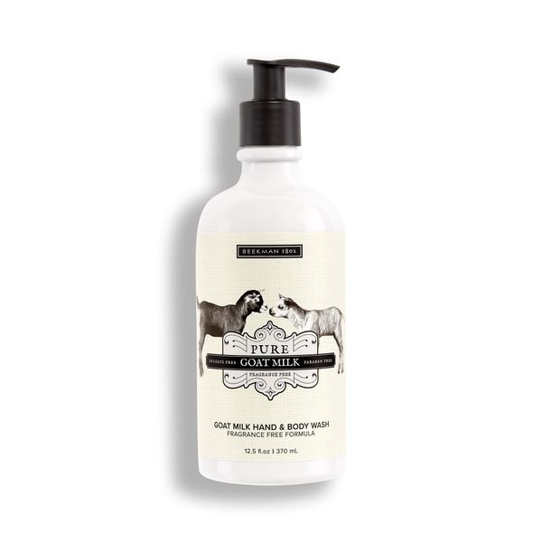 Beekman 1802 Pure Hand & Body Wash, Pure (Fragrance Free) - 12.5 oz - Goat Milk Cleanser to Soften Skin & Rinse Away Impurities - Cruelty Free - Packaging May Vary