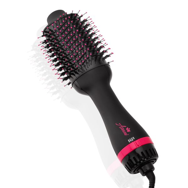 Asani Hair Dryer Brush - 4-in-1 Blow Dryer with Comb, Curling & Hot Hair Straightener Brush - Round Blowout Straightening Brush with Anti-frizz Ceramic Titanium Barrel for All Hair Types (120V)