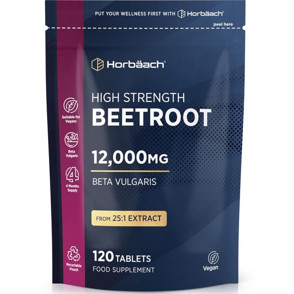 Beetroot Tablets 12,000mg | 120 Tablets | High Strength 25:1 Beetroot Extract | Suitable for Vegans and Vegetarians | by Horbaach