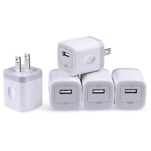 USB Charger Plug, Phone Charging Block, NonoUV 5-Pack 1A/5V Single Port USB Wall Charger Cube Box Brick Base for iPhone 15 14 13 12 11 Pro Max SE 10 XR XS X 8 7 6 Plus,iPad,Samsung,LG,Kindle,Android