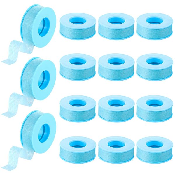 Nuanchu 12 Rolls Silicone Tape Bulk, Reusable Adhesive Silicone Tape for Sleeping, Skin, Lash, Easy to Remove (Blue, 0.5 Inch x 3.9 Yards)