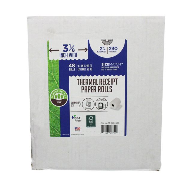 Forest Select Thermal Receipt Paper Rolls White 3-1/8" x 230' 48 Rolls
