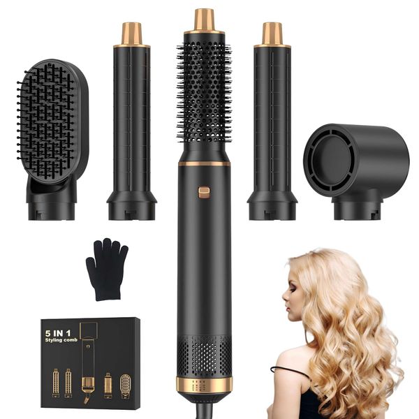 JINYAWA 5 in 1 Hair Styler, Ionic Hair Dryer & Blow Dryer Brush, Hot Air Styler Without Heat Damage, Hair Dryer Brush & Auto Hair Wrap Curler, Powerful Hair Styling Tools for Fast Drying and Styling