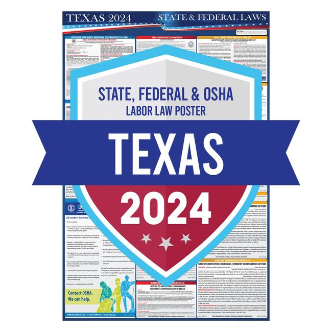 2024 Texas State and Federal Labor Laws Poster - English Version - OSHA Workplace Compliant Includes FLSA FMLA and EEOC Updates - All in One Required Compliance Posting 24" x 36" - Laminated (English)