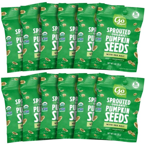 Go Raw Seeds with Sea Salt, Grab and Go, Single Serve, Keto Vegan Gluten Free Organic Superfood, Pumpkin, 12 Ounce