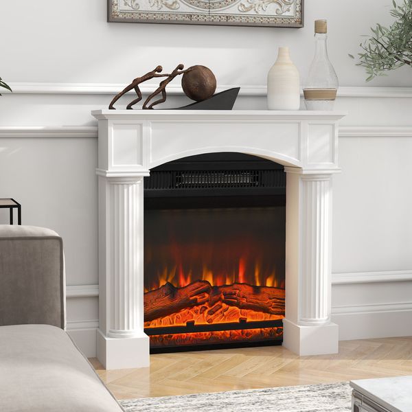 HOMCOM Modern Fireplace Mantel,  Fireplace Surround for Fireplaces, White