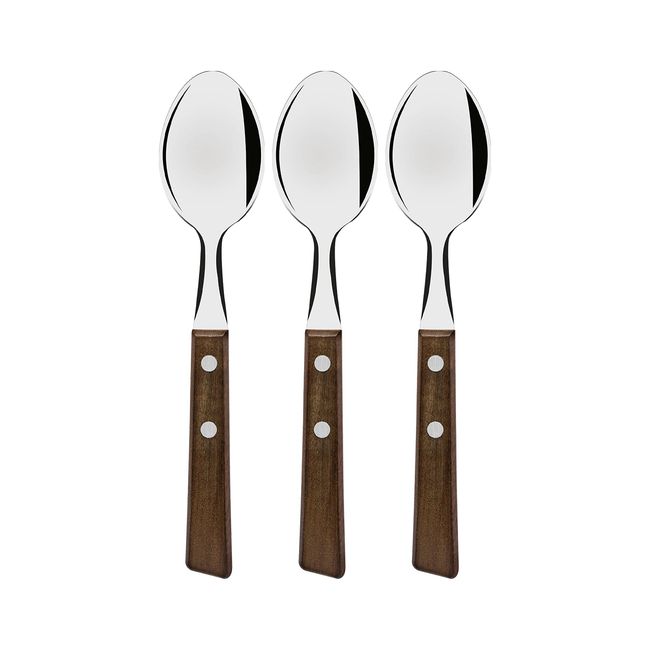 Tramontina Wooden Handle Tablespoons 19cm Traditional Set of 3 Blister Pack Lightweight Natural Wood Made in Brazil 22203/300 TRAMONTINA