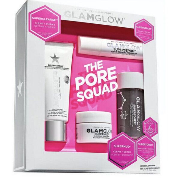 Glam Glow The Pore Squad 4pc Gift Set Supercleanse S-serum S-mud S-toner New Box