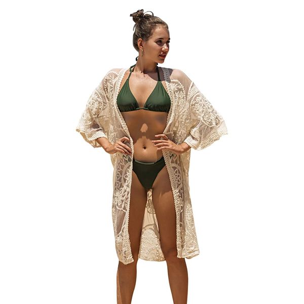 Leisofter Damen Crochet Kimono Cardigan Bikini Cover Up, Sommer Loose Lange Boho Bikini Cover Up, Leichte Frauen Beachwear Bedecken, Strandkleider